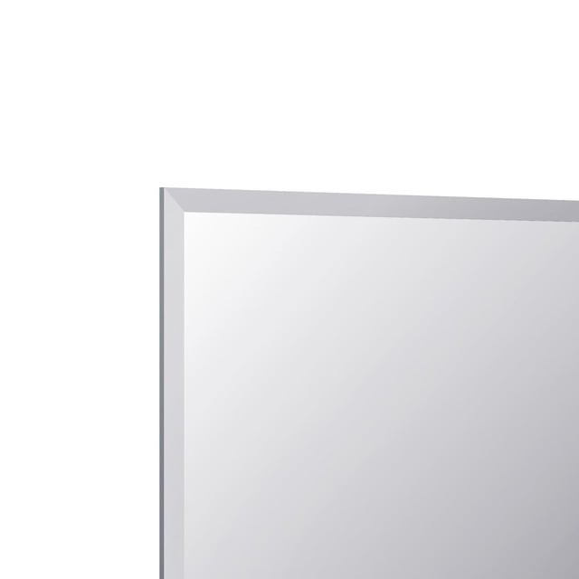 A&E Bath and Shower Narbella Decorative Mirror featuring a square frameless beveled edge with a clean modern design, fully assembled with hanging hooks and brackets, suitable for bathroom, bedroom, or hallway wall mounting.