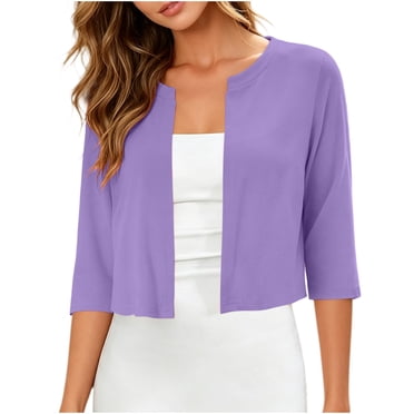 GreatBaby Womens 3/4 Sleeve Cropped Cardigan Open Front Round Neck Lightweight Layering Shrug Casual Everyday Soft Breathable Short Knit Bolero