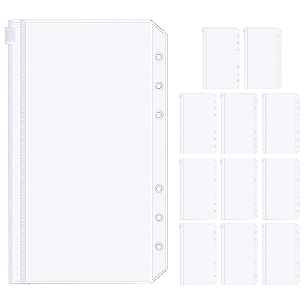 12 Pcs Pochettes pour Reliure 6 Trous Pochettes à Fermeture Éclair pour Reliure Sacs Transparents pour Documents Sacs pour Reliure Recharges