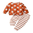 thumbnail image 1 of Tenues d'Halloween pour Bébés Garçons, T-shirt à Manches Longues à Col Rond avec Imprimé Ghost Bat et Pantalon à Rayures, 1 of 9
