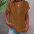thumbnail image 2 of T-Shirts Femmes Plus Mode Décontractée Col en V Boutonné Manches Courtes avec Poches - Hontri, 2 of 5