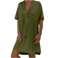 thumbnail image 2 of Jusqu'à 65 % de Rabais! Robes d'Été Mode pour Femmes 2024 Grande Taille Décontractées Amples Unies en Coton à Col en V à Manches Courtes Robe d'Été, 2 of 6