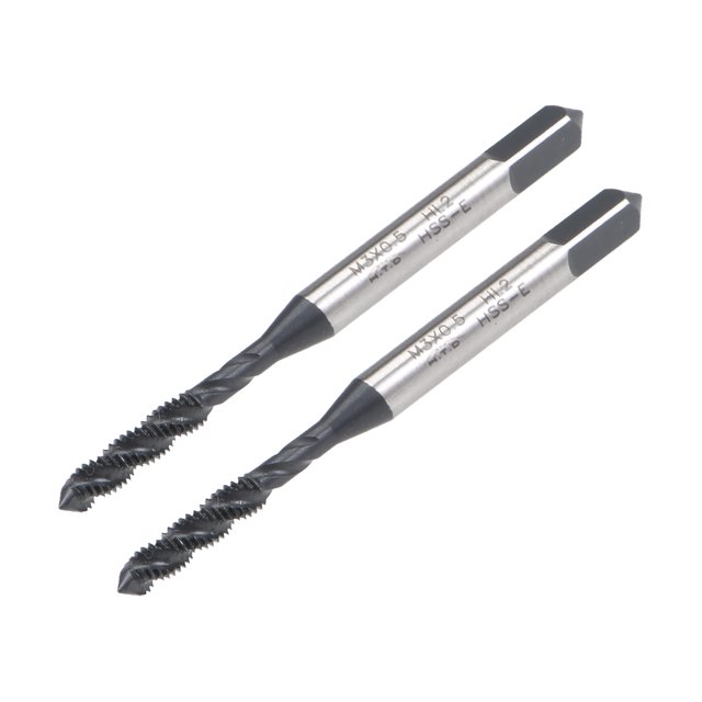 Unique Bargains M3 x 0.5 Spiral Flute Thread Tap, Metric Machine Threading Tap HSS Nitriding Coated, Round Shank with Square End, 2pcs