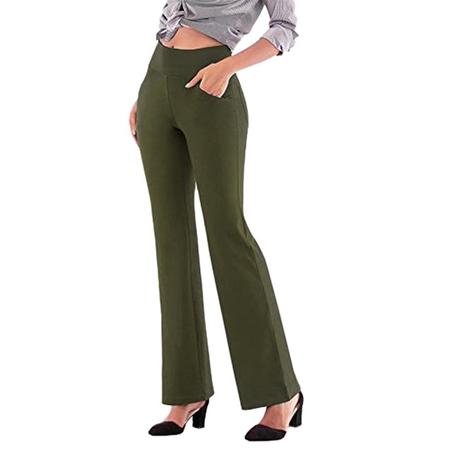 MAWCLOS Pantalon Évasé à Jambe Grand Taille Haute pour Femme, Vert, m