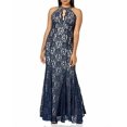 thumbnail image 2 of Nightway Womens Lace Keyhole Halter Gown Dress, Blue, 8, 2 of 4