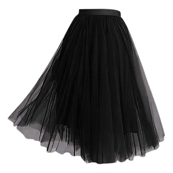 Fgnfyis Women's Tulle Skirt Mid Length Elastic High Waist Pleated A Line Pommel Skirt Women's Skirts Black S