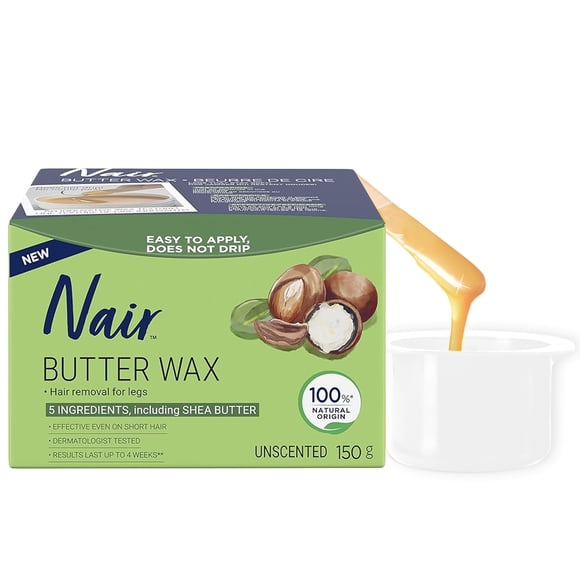 Nair Hair Removal Butter Microwave No Strip Wax for Legs, Unscented Formula with Just 5 Ingredients, Dermatologist Tested, 150g