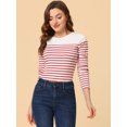 thumbnail image 2 of INSPIRE CHIC Blouse pour Femme à Rayures à Blocs de Couleur à Manches Longues T-Shirt Décontracté TG Blanc Rouge, 2 of 5
