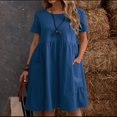 thumbnail image 1 of Robes d'Été Grande Taille pour Femmes 2024 Décontractées Aguichant à Col Rond Unies à Manches Courtes avec Poches Robe Économisez jusqu'à 65 % de Rabais!, 1 of 6
