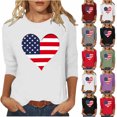 thumbnail image 1 of Jinhomg Chemises d'Été pour Femmes 2025 4th of July T-Shirts à Manches 3/4 Décontractés Col Ras du Cou Tuniques à Motif Drapeau Américain Hauts Tenues de Parade de Vacances de Rue Rouge m, 1 of 5