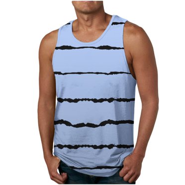 FAIWAD Men's Casual Tank Tops Gradient Striped Print Casual Beach Tops Summer Loose Sleeveless Sport Vest