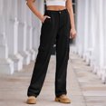 thumbnail image 2 of Besolor Jeans Cargo Taille Haute pour Femmes, Poche à Rabat, Jambe Droite, Extensible, Pantalon Cargo en Denim Ample, Noir, 2 of 7