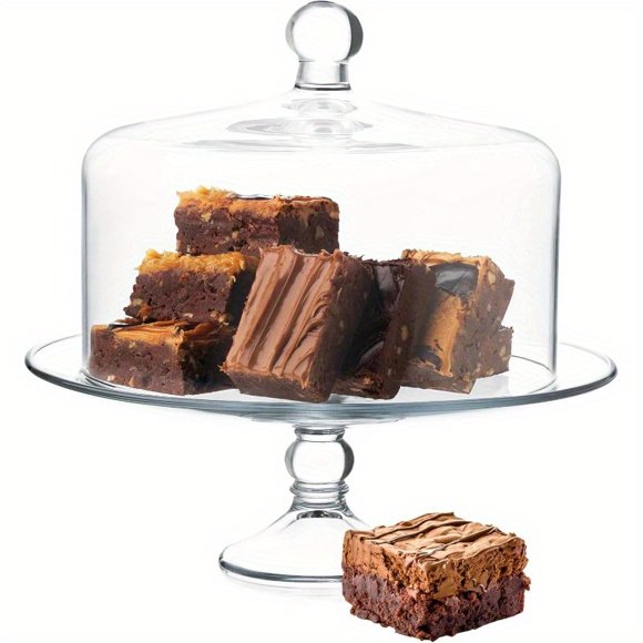 Bamboohart Sélène Élégant Présentoir à Gâteau en Verre avec Couvercle en Dôme - Présentoir à Dessert Stable Incurvé sur Pied, Porte-Gâteau Transparent pour Mariage, Fête, Maison - Assiette de Service Antipoussière et Résistante aux Rayures