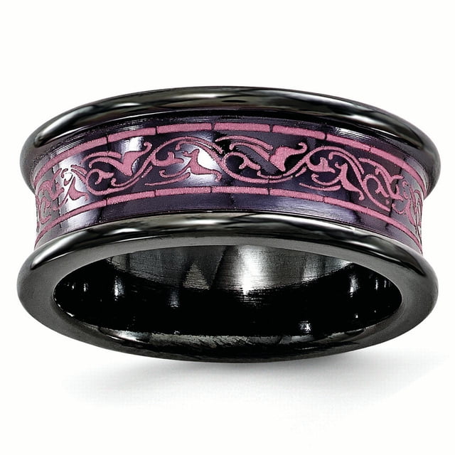 Edward Mirell Black Ti Concave Anodized Pink 8mm Band Size 6
