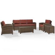Crosley Furniture Bradenton 5 Piece Metal Patio Sofa Set in Brown/Sangria Red