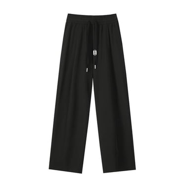 AherBiu Men's Athletic Pants Wide Leg Running Athletic Drawstring Workout Pants with Pockets Casual Loose Trousers