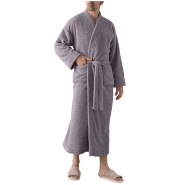 Mens Robe Terry Cloth Kimono Bathrobe Soft Shower Towel Bath Robes Long Housecoat for Spa Hotel Hot Tub
