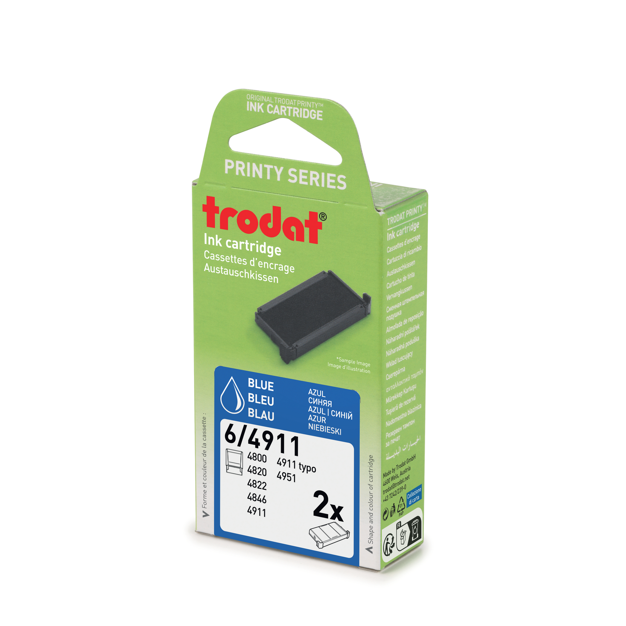 Trodat Replacement Ink Cartridge 6/4911 – Pack of 2, Blue Ink