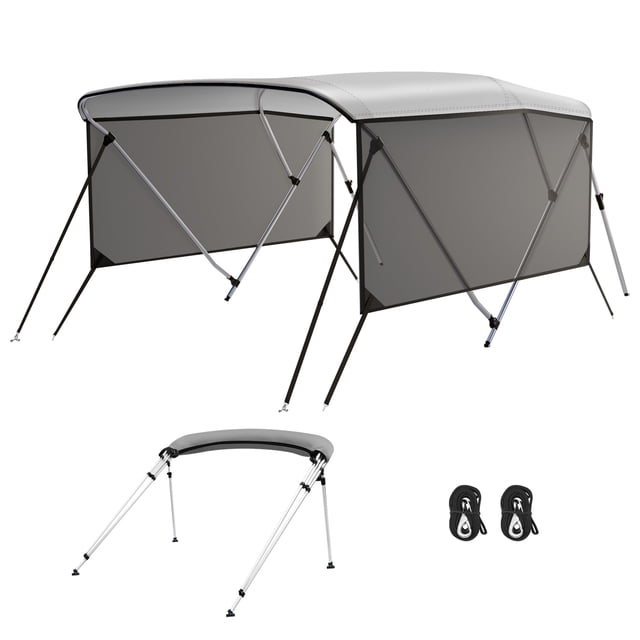 3 Bow Bimini Tops for Boats, Bimini Top Cover with 2 Support Poles & 2 Straps, Mesh Sidewalls, Storage Boot, Frame