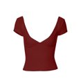 thumbnail image 1 of Gupgi Women Deep V Neck T-Shirts Solid Color Short Sleeve Low Cut Slim Crop Top, 1 of 6