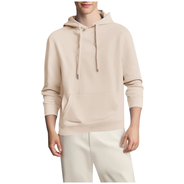 Mens Camo Hoodie Long Sleeve Drawstring Fleece Lined Solid Color Pullover Sweatshirts
