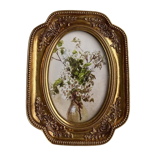 veasfak Vintage Picture Frame Antique Photo Display Holder for Wall Bedroom Tabletop Gold