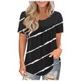thumbnail image 2 of Pompotops Mode Femmes Dentelle Pachwork Imprimé Manches Courtes O-Cou Blouse Tops Décontractés, 2 of 7
