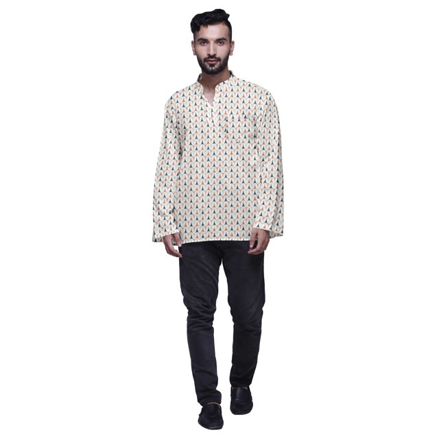 Atasi Kurta Décontractée Imprimée à Col Chinois Chemise Ethnique Kurta Courte pour Homme Tunique