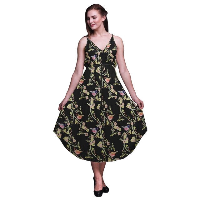 Bimba Floral Dames Imprimé Robe Spaghetti Sangle V Cou Midi Plage Wear-XXX-Large