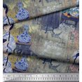 thumbnail image 2 of Soimoi Silk Fabric Flower Vase,Cat & Girl Human Figure Print Fabric by The Yard 42 Inch Wide, 2 of 3