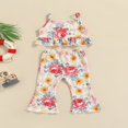 thumbnail image 4 of Toddler Baby Girls 2 Piece Summer Outfits Floral Print Halter Ruffle Crop Top and Flared Pants Set Pink 4-5 Years, 4 of 8