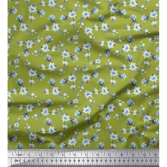 Soimoi Moss Georgette Tissu Feuilles & Magnolia Imprimé Floral 1 Yard 42 Inch Wide