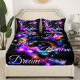 thumbnail image 3 of Erosebridal Neon Butterfly Bed Sheets Full, Stars Inspirational Words Bedding Full Size 4pcs, 3 of 7