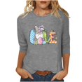 thumbnail image 2 of Xihbxyly Hauts Grande Taille pour Femmes Manches 3/4 T-shirt Imprimé Col Rond de Pâques Manches 3/4 Chandail Col Rond Cadeau de Vacances, 2 of 5