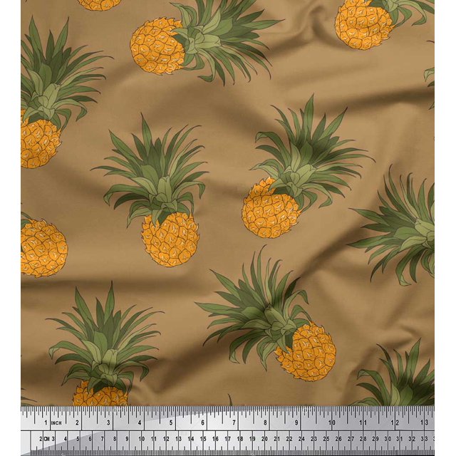 Soimoi Brown Modal Satin Fabric Pine Fruits Print Fabric by Yard 42 Inch Wide