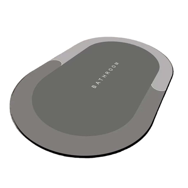 GROWTH TANK Super Absorbent Bathroom Rug Quick Dry Washable Diatomite Easy to Clean Bath Mat Oval Gray L