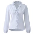 thumbnail image 4 of Penkiiy Women's V Neck Ruffle Front Long Sleeve Blouse Top Shirt 4XL White, 4 of 7