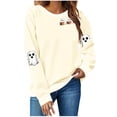 thumbnail image 3 of yoeyez Chandail d'Halloween pour Femme, Fantôme Citrouille, Manches Longues, Col Rond, Décontracté, Automne, Chandail Effrayant, Hauts, Beige, TTG, 3 of 5