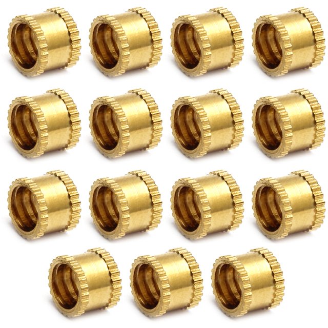 Wekity 1/4-20x6mm Female Thread Knurled Nuts, Hx8mm OD Brass Threaded Insert Embedment Nuts Hydraulic Welded Joint Injection Molding Assortment Kit for 3D Printing Injection Molding 15PCS-0621