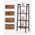 thumbnail image 3 of VASAGLE Ladder Shelf, 4-Tier Bookshelf, Storage Rack, Bookcase with Steel Frame, Rustic Brown and Black, 3 of 6
