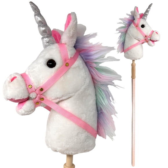 Stick Horse | Plush Handcrafted Hobby Horse Stick Pony Provides Fun Pretend Play For Toddlers & Preschoolers | Handsewn Sturdy Wood And Sound Effects (Unicorn)