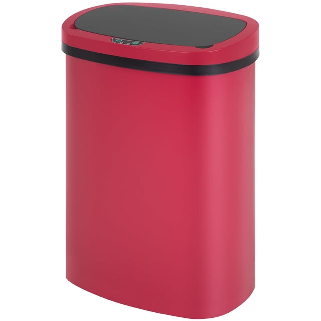 FDW Garbage Can 13 Gallon 50 Liter Kitchen Trash Can in red with automatic touch-free lid technology. Suitable for bathrooms, bedrooms, home offices, and kitchens. High-capacity waste bin compatible with standard 13-gallon trash bags, featuring advanced sensor technology for hands-free operation.
