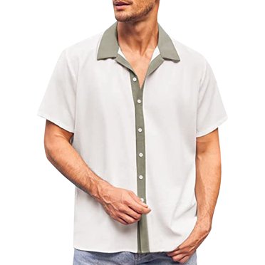 BOBOGOJP Men's Short Sleeve Lightweight Shirt Casual Button Down Short Sleeve Shirts with Pocket,Green XL