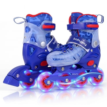 Gymax Patins en Ligne pour Enfants pour Garçons Filles Patins à Roulettes Lumineux Réglables à 4 Tailles Bleu