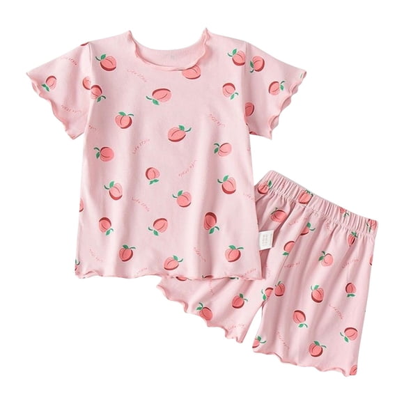 VOAVEKE Girls Pajamas,Girls Summer Outfits,Toddler Outfits for Girls Cute Print Casual Suit Summer Outfits for Little Kids Girls Pink 7-8 Years