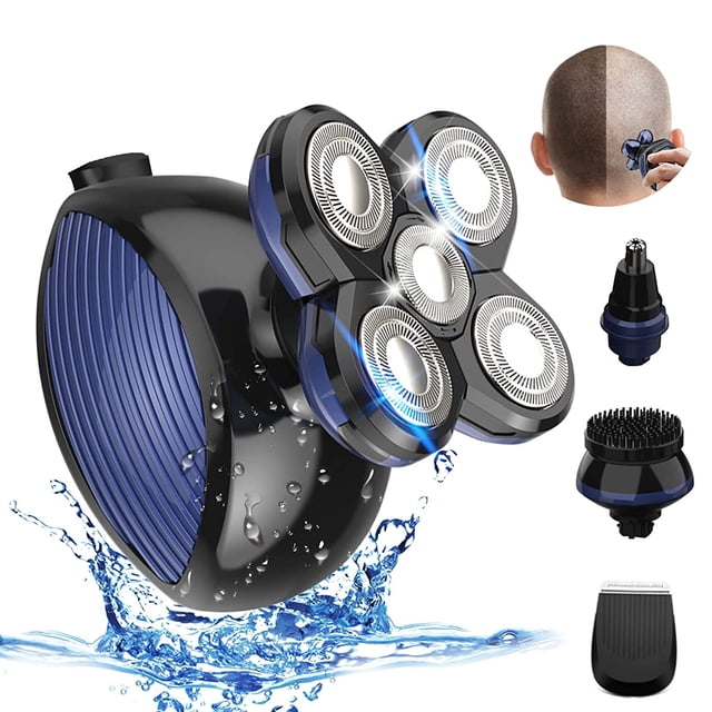 Electric Head Shavers Mens Electric Razor 5 In 1 Head Shavers For Bald Men Dry Wet Waterproof Rotary Shaver Usb Cordless Face Rechargeable Razors Travel Grooming Kit For Man Facial Bald Head
