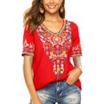 thumbnail image 1 of Women’s Emboridered Tops Short Sleeve Blouse Ethnic Style Floral Pattern Shirts Tunics Blouse, 1 of 5