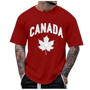 YUEVE Men's Canada Day T-Shirt Maple Leaf Canadian Flag Print Crew Neck Short Sleeve Tee Summer Canadian Classic Patriotic Tops
