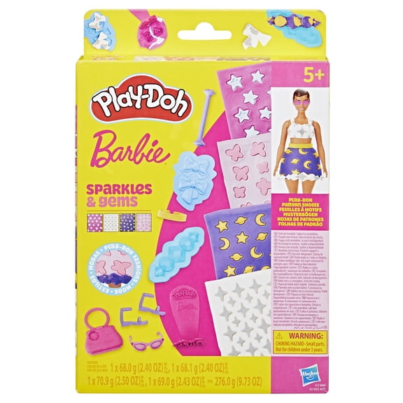 Play-Doh Barbie Joyaux et gemmes, recharges de feuilles à motifs et accessoires, pour enfants, dès 5 ans (poupée non incluse)