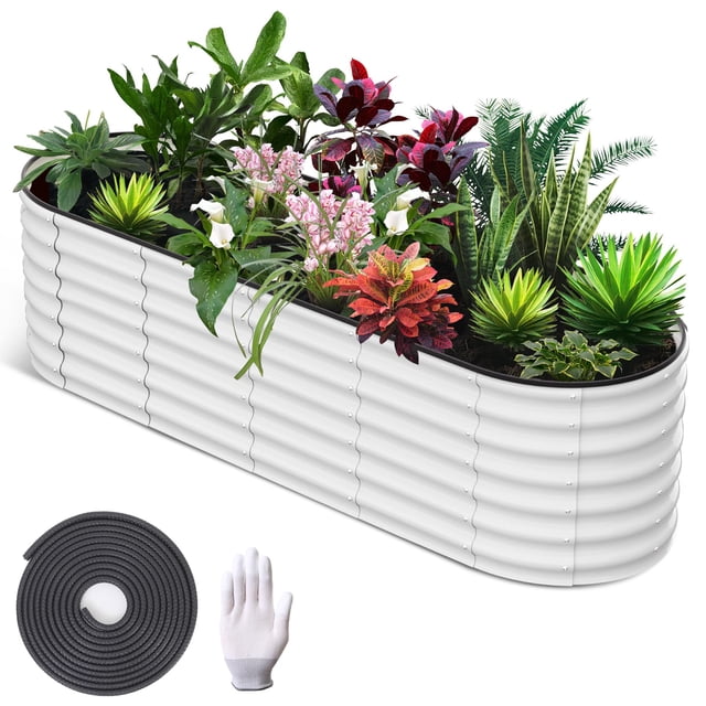 Yiwa Large Raised Garden Bed, 8x2x1 ft Outdoor Planter Box Kit with Galvanized Steel and Open Base Design